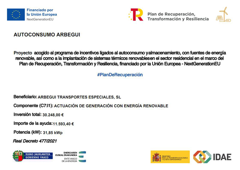 Auto consumo Arbegui con fuentes de energis renovable